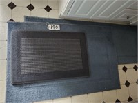 3 Blue bathroom Rugs, large to small