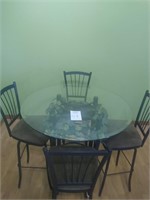Standing Hightop Glass Table & 4 Metal Chairs