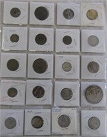 Sheet of Foreign Coins - Some Silver