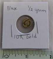 1/2 Gram of 10kt Gold Mini Coin from Mexico