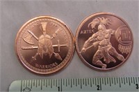 2 Copper 1oz Coins of the Warrior Series