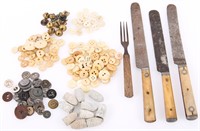 MID TO LATE 19TH C. BUTTONS, BULLETS, & CUTLERY LO