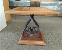 Metal Pedestal Wood Side Table