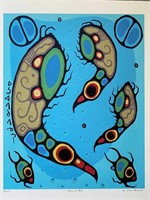 LOONS AND FISH BY NORVAL MORRISSEAU- GICLEE