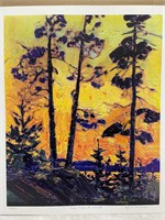 PINWE TREES AT SUNSET BY LAWREN HARRIS