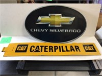 1 GM Chevy Sign18" +metal pc of Cat. Dozer name pl