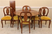 Cherry Dining Table w/ 6 Inlaid Chairs