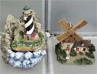 Lighthouse and windmill resin decor