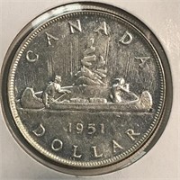 1951 Short Water Lines Variety Silver Dollar