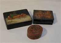 3 early lacquer boxes including horse with