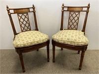 Pair of French brass inlaid side chairs