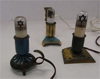 3 Vintage Hebrew Lights With Star of David Bulbs