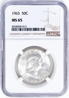 Coin 1963 U.S. Franklin Half Dollar NGC MS65