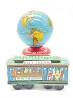 Tin Globe Coin Bank 5” and Tin Train Car (globe