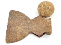 Vintage Axe Head and Stone Ball
