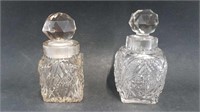 2 SMALL ANTIQUE GLASS JARS WITH STOPPERS