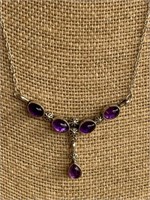 Sterling Silver Necklace w/ Purple Stones