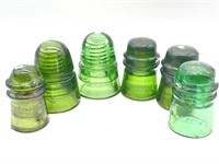 (6) Green Glass Insulators : Brookfield and Star