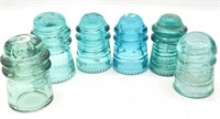 (6) Blue Glass Insulators : Hemingray 9, 12, 16,