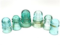 (6) Blue Glass Insulators - Hemingray 12, 21,