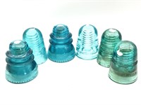 (6) Blue Glass Insulators : Hemingray 42, W