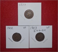 (3) Indian Head Pennies 1879, 1902 & 1903