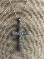 Sterling Silver & White Stone Cross Necklace