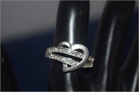 Sterling Silver Heart Ring w/ White Stones