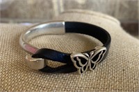 Sterling Silver & Leather Butterfly Bracelet