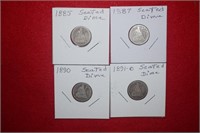 (4) Seated Dimes 1885 to 1891-O Mix