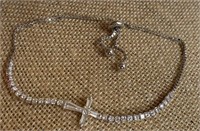 Sterling Silver Cross Bracelet w/ White Stones