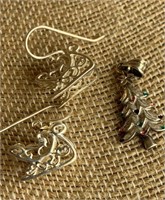 Sterling Silver Christmas Jewelry - Sled Earrings