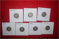 (7) Barber Dimes 1910-D to 1916-S Mix