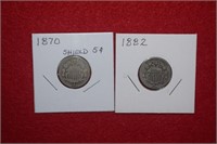 1870 & 1882 Five Cent Shield Coins