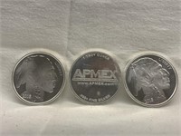 (2) LIBERTY INDIAN/APMEX US 1oz SILVER ROUNDS .999