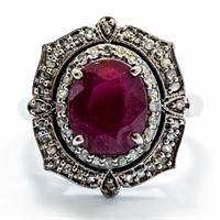 Ruby & Diamond Sterling Silver Cocktail Ring