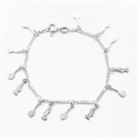 Sterling Silver Tennis Themed Charm Bracelet