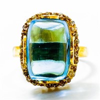 Blue Topaz & Diamond Gold Cocktail Ring