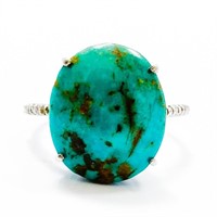 Turquoise & Diamond Sterling Silver Cocktail Ring