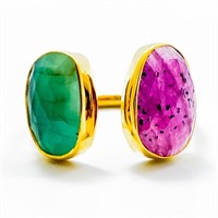 Ruby & Emerald Gold Cuff Ring