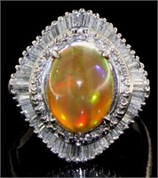 Platinum 4.31 ct Natural Fire Opal & Diamond Ring