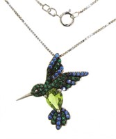 Peridot & Blue/Green Topaz Hummingbird Necklace