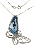 Large Blue & White Topaz Butterfly Necklace