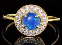 Beautiful Blue Opal & White Topaz Halo Ring