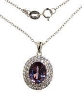 Oval Alexandrite & White Topaz Double Halo Necklac