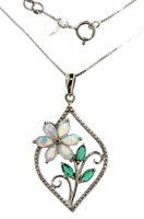Opal, Emerald, & Diamond Accent Flower Necklace