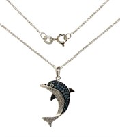 Genuine Blue & White Diamond Dolphin Necklace
