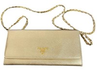 Authentic Prada Saffiano Gold Wallet on Chain