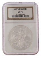 2007-W MS70 American Eagle Silver Dollar