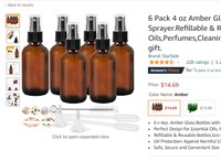 6 Pack 4 oz Amber Glass Spray Bottle Bottles